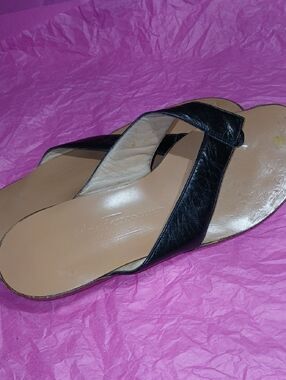 Salvatore Ferragamo Black Leather Cross-Strap Slide Sandals